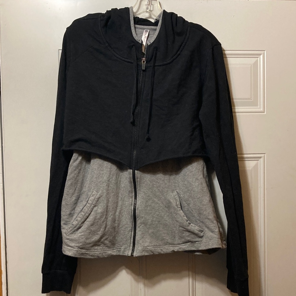 Fabletics Black and Gray Zip-Up‎ Hoodie XL
